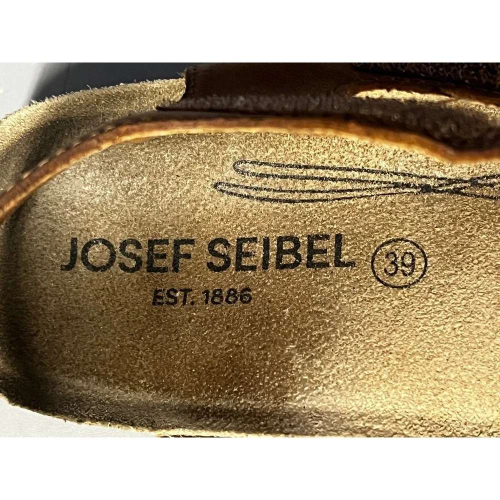 Josef Seibel Tonga Brown Leather Strappy Cork Wedge Sandals Size 39 Hook Loop